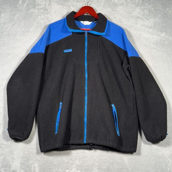 Vintage Columbia Jacket Mens L Black Blue‎ Fleece Full Zip Made in USA 80s - Picture 1 of 10